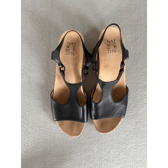 Naturalizer Shoes - Naturalizer T-Strap Wedge Sandals 10M Excellent Black Cork Slingback Comfort